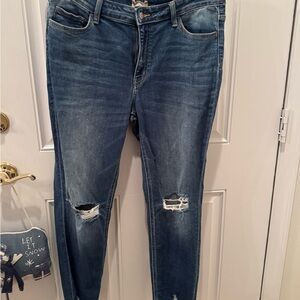 Altar'd State Distressed Ankle Jeans in Dark Blue